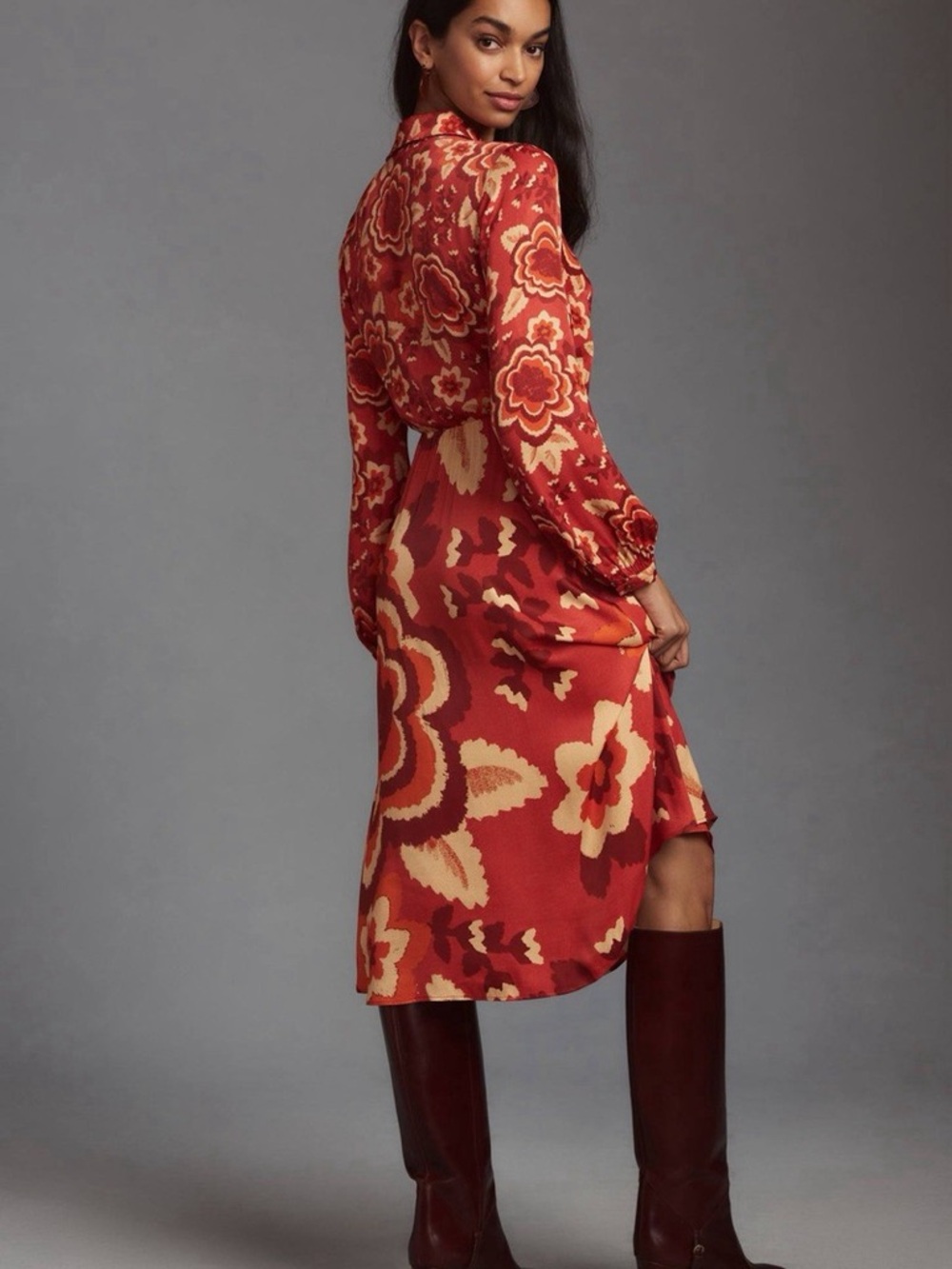 Anthropologie FARM Rio Long-Sleeve Tie-Waist Midi Dress - Picture 3 of 9